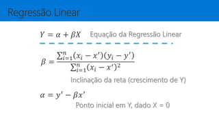 𝛽 =
𝑖=1
𝑛
𝑥𝑖 − 𝑥′
𝑦𝑖 − 𝑦′
𝑖=1
𝑛
𝑥𝑖 − 𝑥′ 2
𝛼 = 𝑦′
− 𝛽𝑥′
𝑌 = 𝛼 + 𝛽𝑋
 