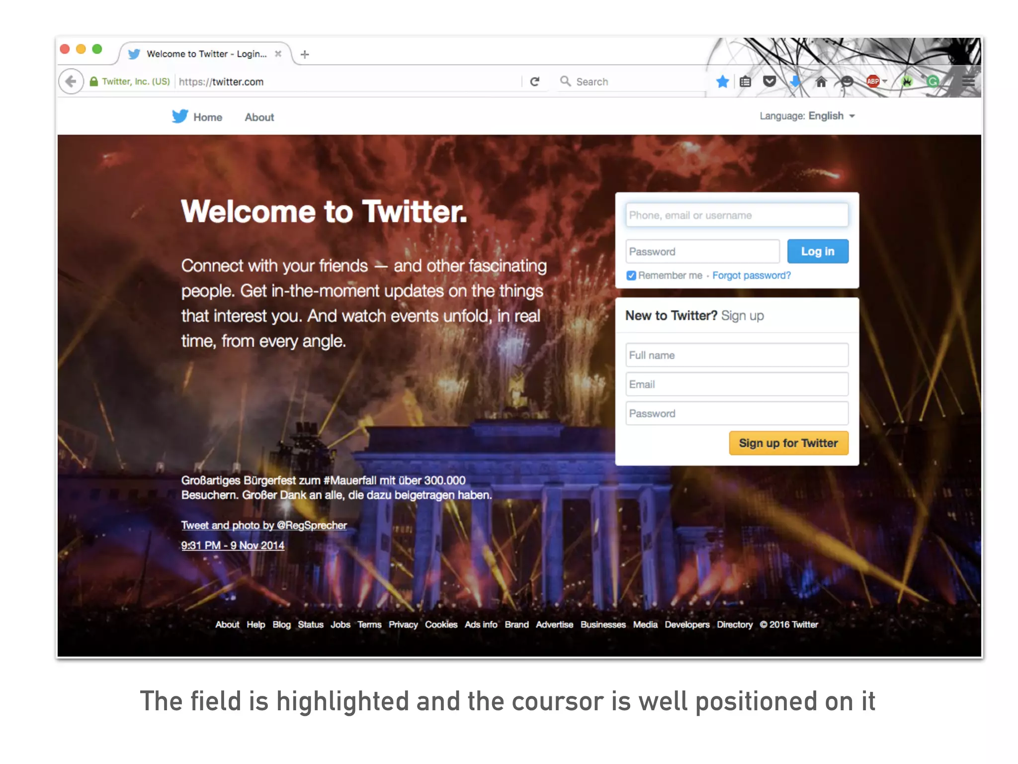 The field is highlighted and the coursor is well positioned on it