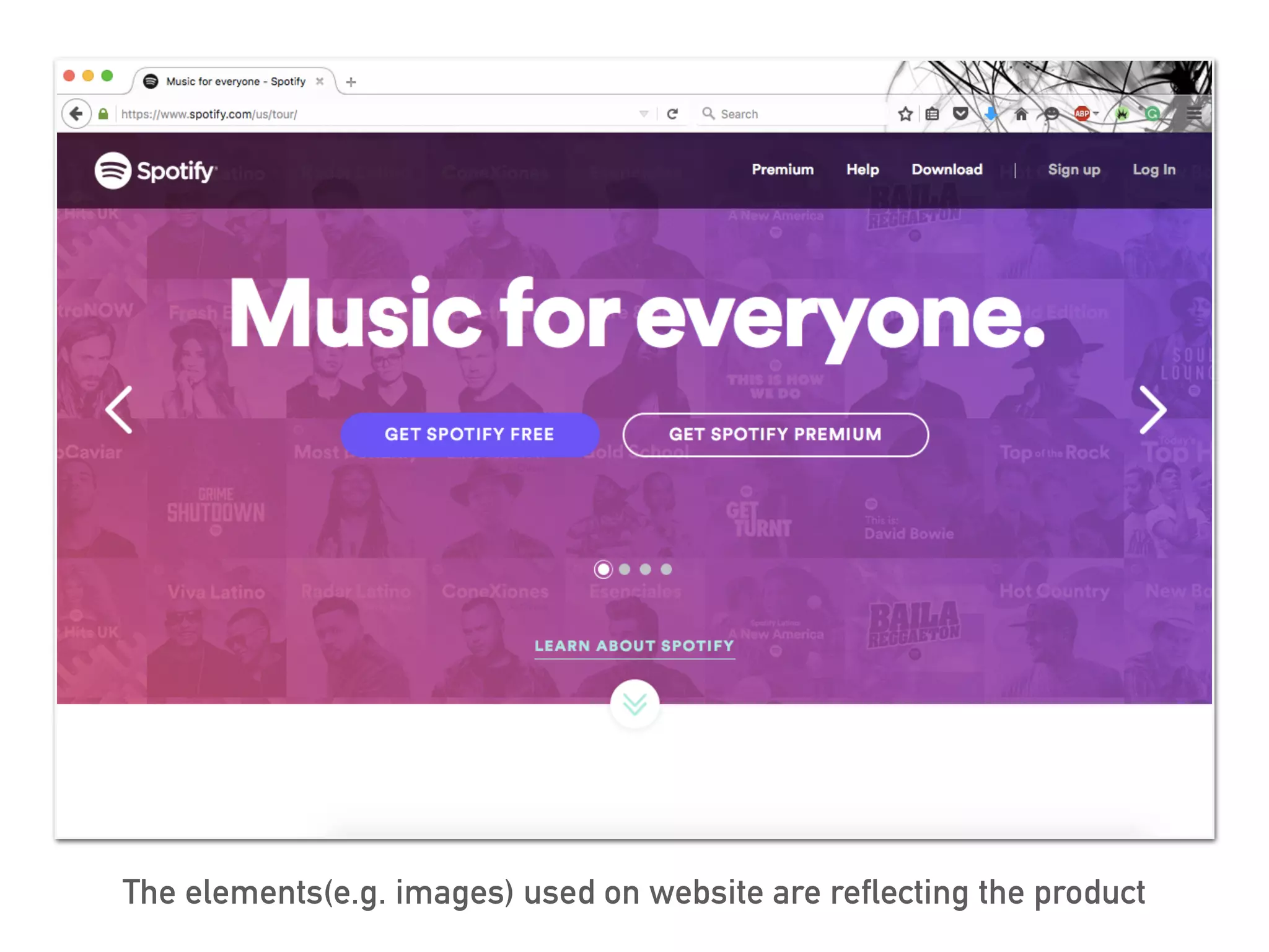 The elements(e.g. images) used on website are reflecting the product