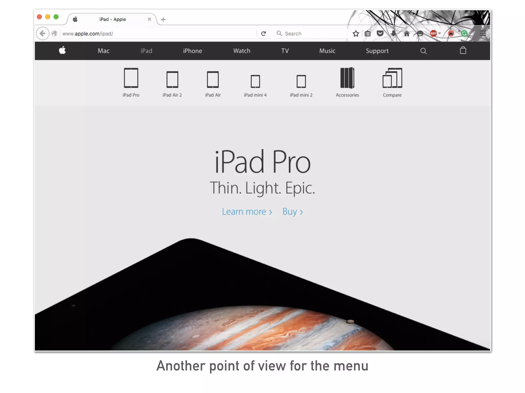 Another point of view for the menu