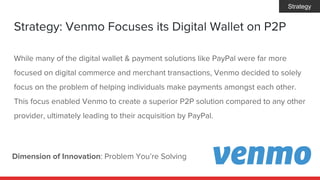 Strategy: Venmo Focuses its Digital Wallet on P2P
Dimension of Innovation: Problem You’re Solving
While many of the digita...