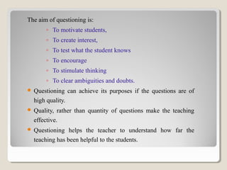 The art of questioning an essential skill for successful teaching. | PPT