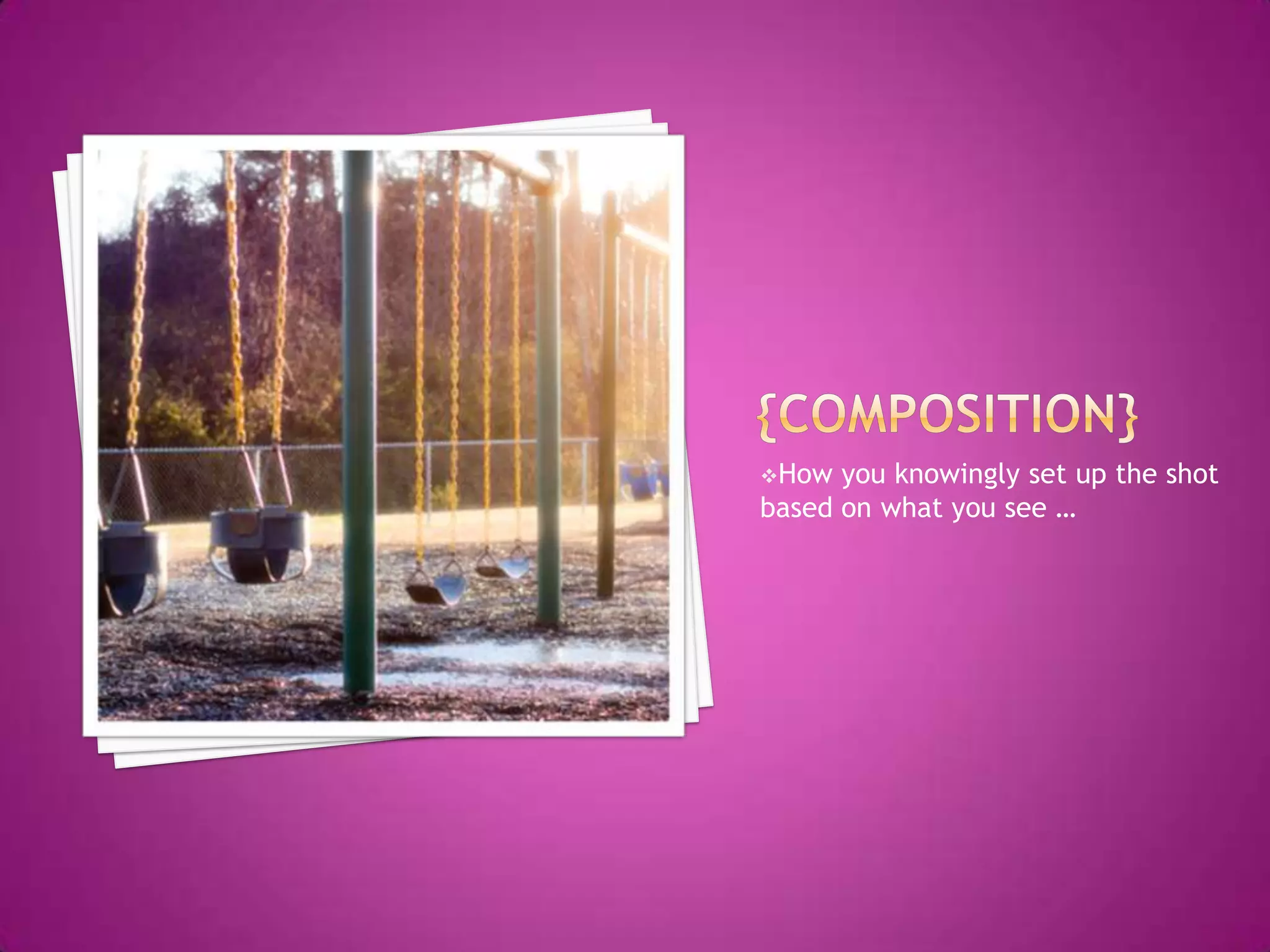 The closer an object is to a lens, the more its focus point moves, and so the more the lens must be moved to compensate…{Depth of field}Controlling what is in focus, in a photograph, can seriously enhance the feel or mood…{Wide} dofEverything in the photo is in focus or sharp…{Shallow} dofThe foreground is in focus and the background is blurry…{bokeh}