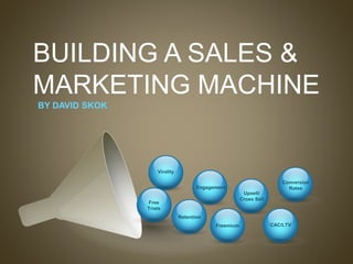BUILDING A SALES &
MARKETING MACHINE
Upsell/
Cross Sell
CAC/LTV
Virality
Engagement
Retention
Freemium
Conversion
Rates
BY DAVID SKOK
Free
Trials
 