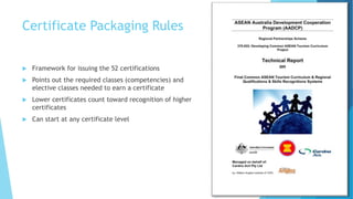 Certificate Packaging Rules
 Framework for issuing the 52 certifications
 Points out the required classes (competencies) and
elective classes needed to earn a certificate
 Lower certificates count toward recognition of higher
certificates
 Can start at any certificate level
 