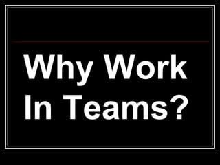 Why Work In Teams? 
