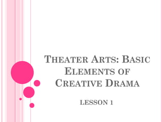 THEATER ARTS: BASIC
ELEMENTS OF
CREATIVE DRAMA
LESSON 1
 