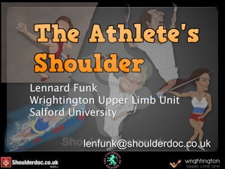 Lennard Funk
Wrightington Upper Limb Unit
Salford University
lenfunk@shoulderdoc.co.uk
 