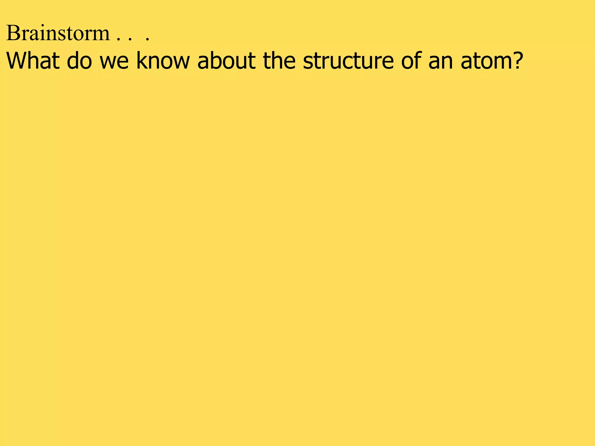 Brainstorm . . .
What do we know about the structure of an atom?
 