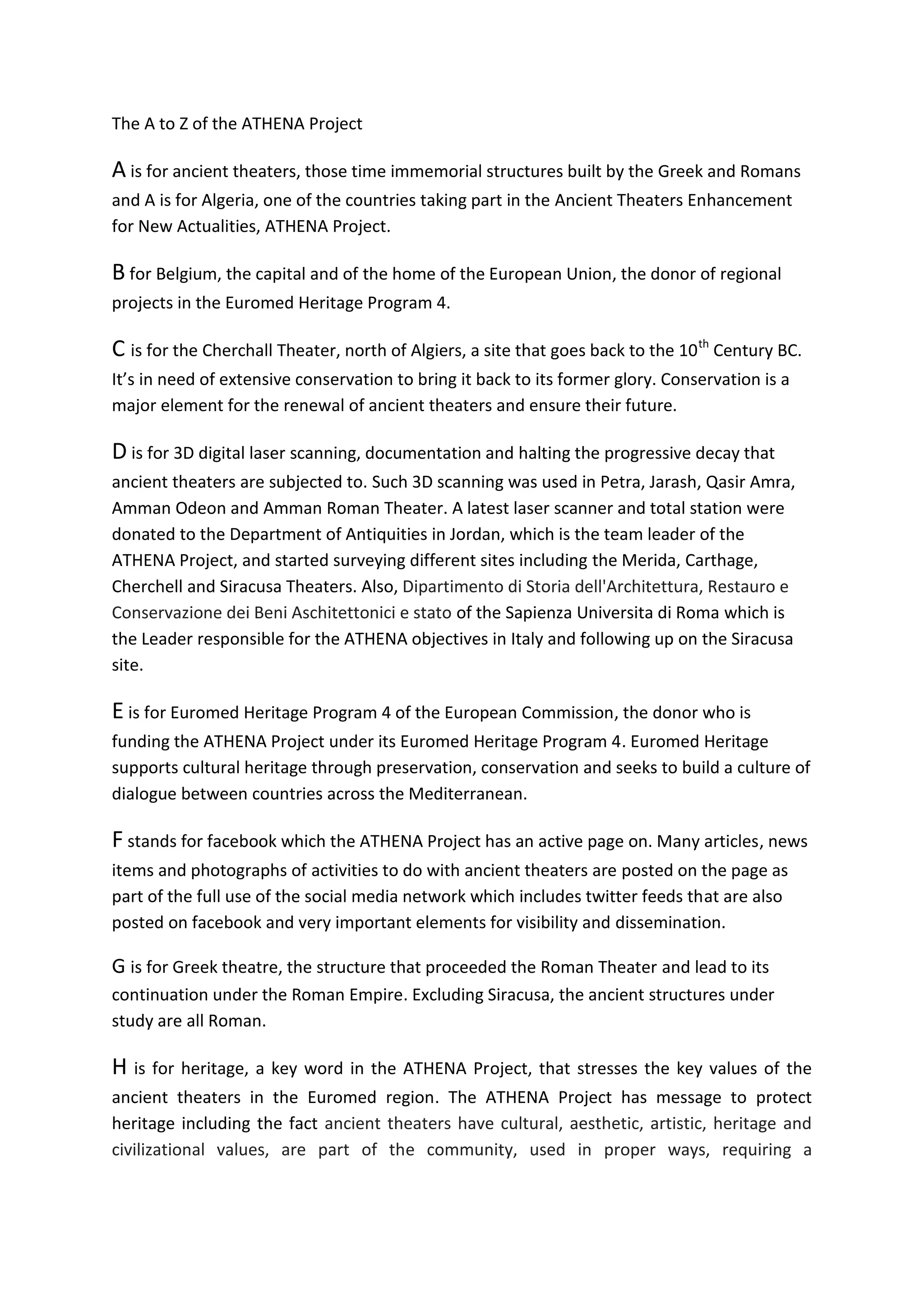 Project Athena Example The A to Z of the Athena Project of Ancient Theaters | PDF