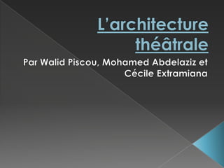L’architecture théâtrale Par Walid Piscou, Mohamed Abdelaziz et Cécile Extramiana 