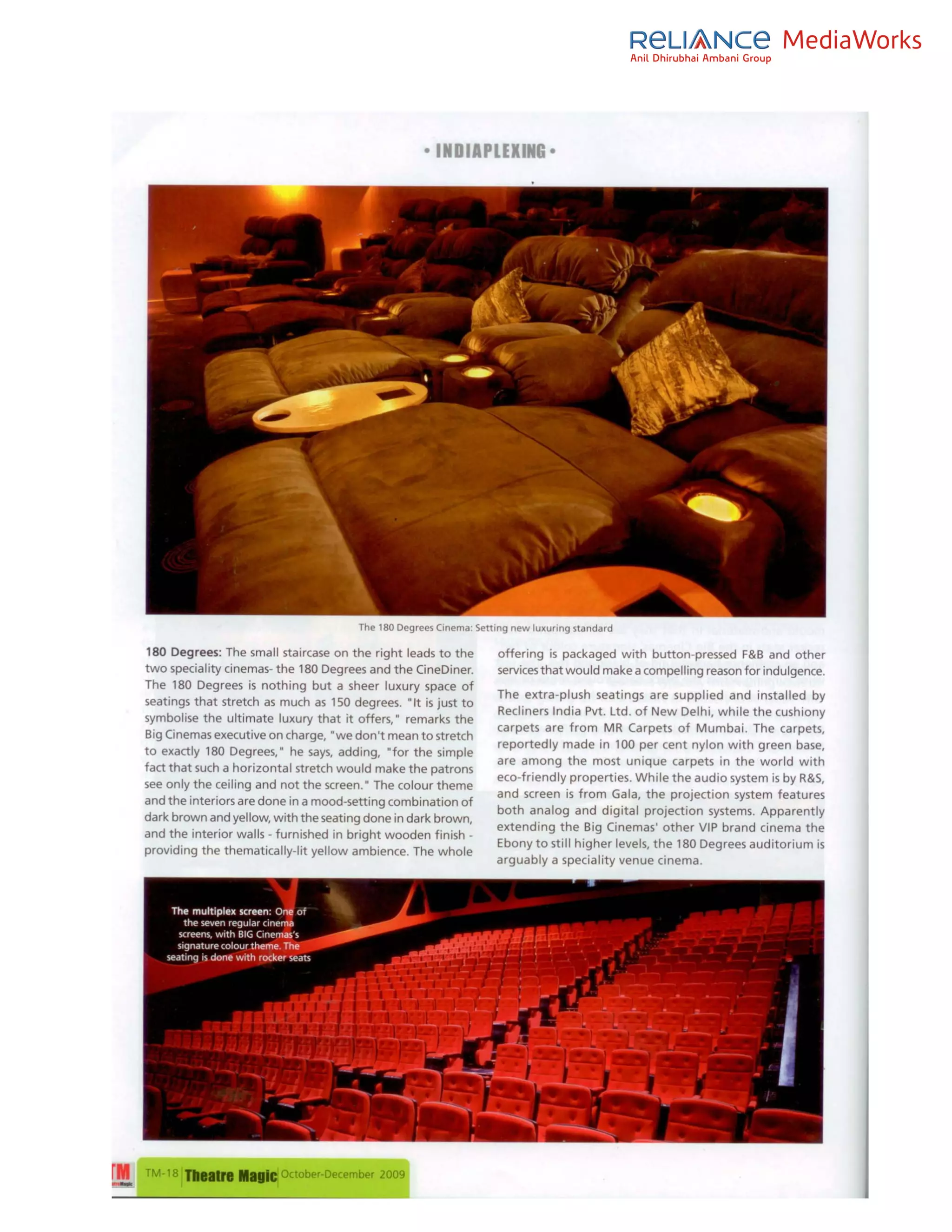 Circulated by Reliance MediaWorks Corporate Communications
                                           October 26, 2009
 