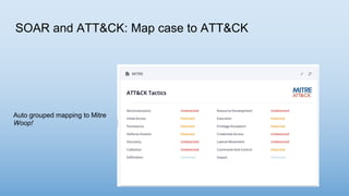 SOAR and ATT&CK: Map case to ATT&CK
Auto grouped mapping to Mitre
Woop!
 