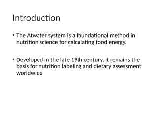 Comprehensive Overview of the Atwater System for Nutrient Energy ...