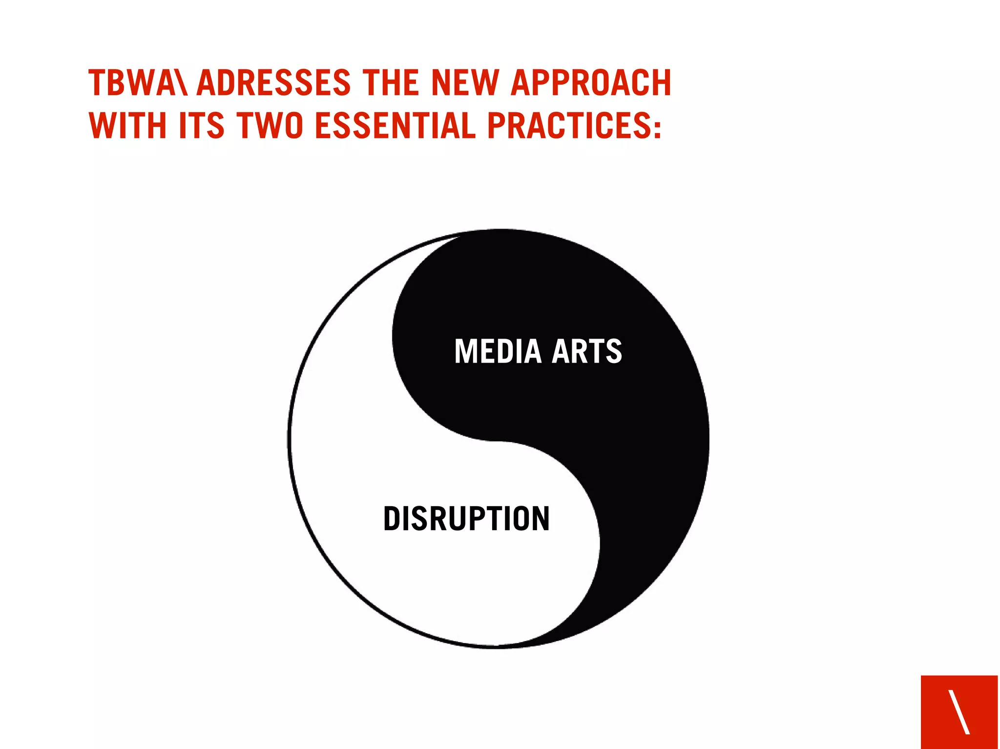 DISRUPTION HELPS US FIND A CONVENTION-BREAKING
BRAND-BELIEF THAT ENABLES GROWTH.




   BRAND BELIEF:
   DISRUPTION
                   IDEA             AUDIENCE




                                                 
 