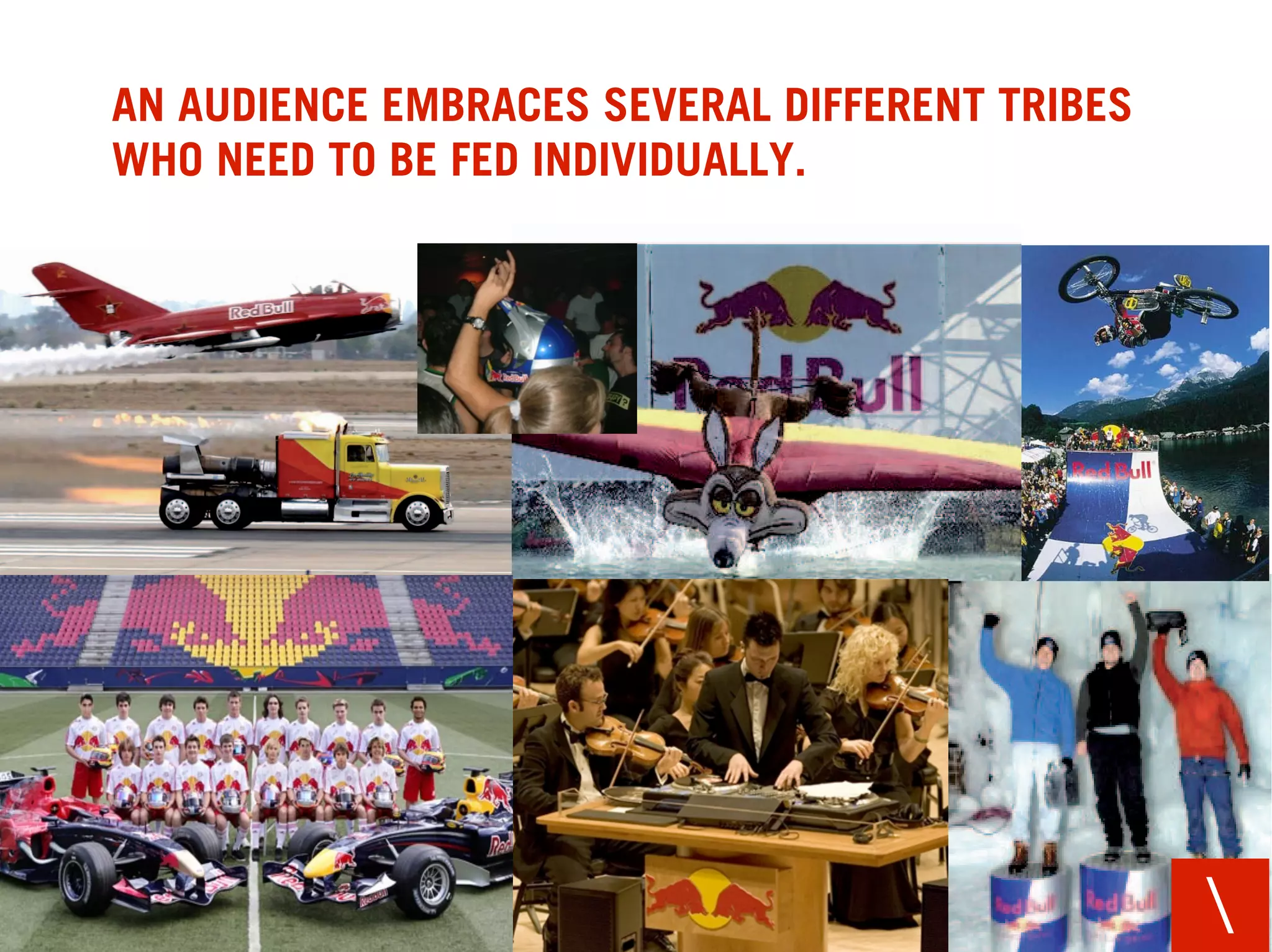 AN AUDIENCE EMBRACES SEVERAL DIFFERENT TRIBES
WHO NEED TO BE FED INDIVIDUALLY.




                                                
 