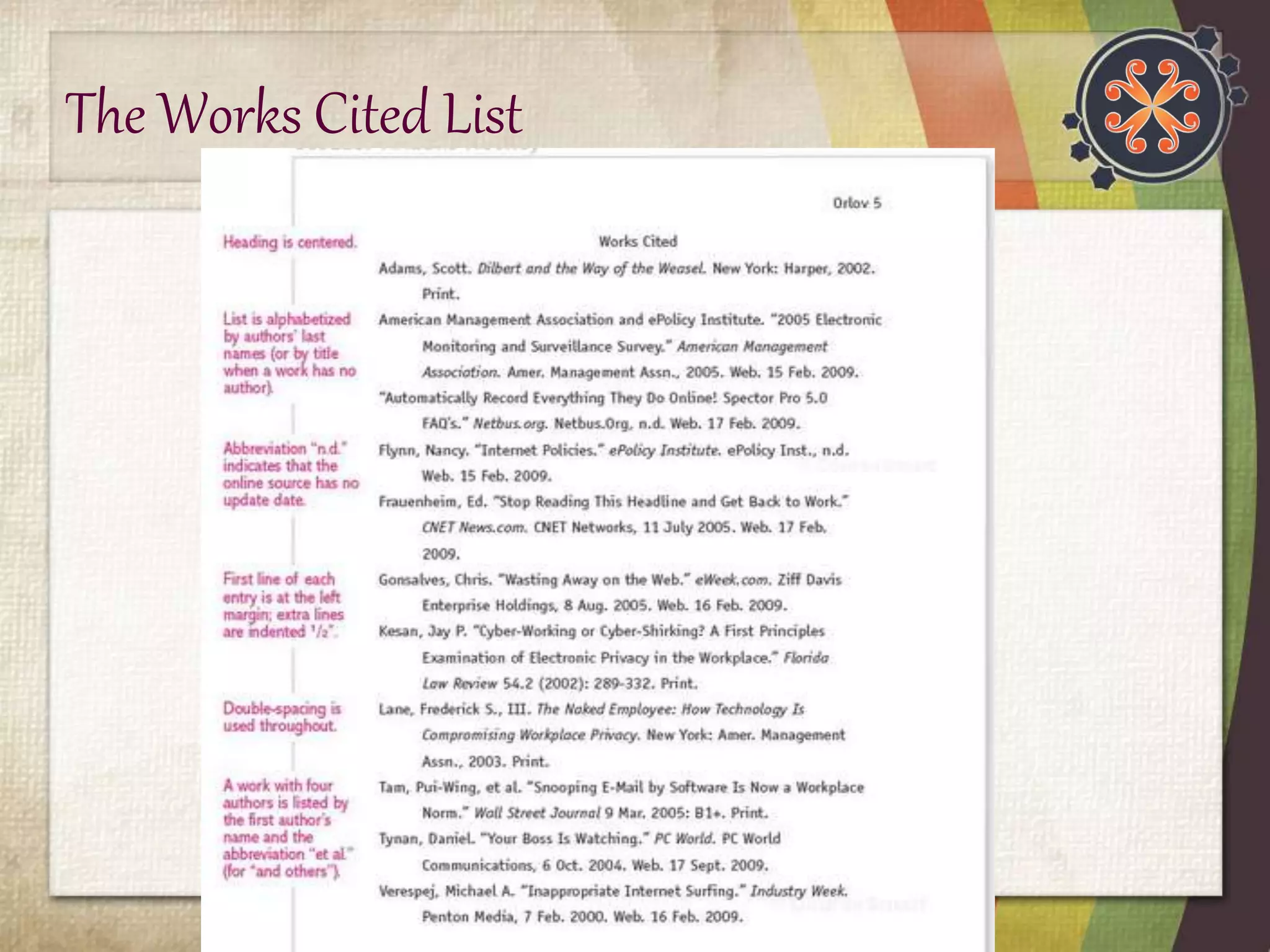 The Works Cited List 
