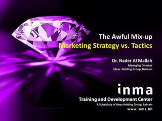 The Awful Mix-up
Marketing Strategy vs. Tactics
                 Dr. Nader Al Mallah
                           Managing Director
                 ideas Holding Group, Bahrain
 