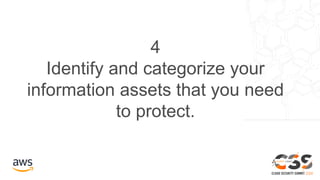 4
Identify and categorize your
information assets that you need
to protect.
 