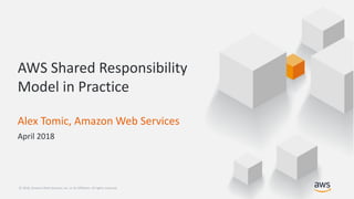 © 2018, Amazon Web Services, Inc. or its Affiliates. All rights reserved.© 2018, Amazon Web Services, Inc. or its Affiliates. All rights reserved.
AWS Shared Responsibility
Model in Practice
April 2018
Alex Tomic, Amazon Web Services
 