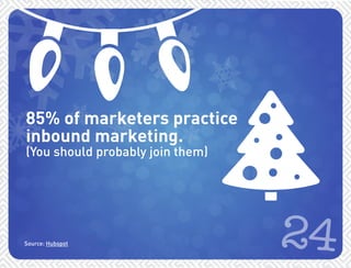 85% of marketers practice 
inbound marketing. 
(You should probably join them) 
24 Source: Hubspot 
 