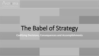 The Babel of Strategy
Codifying Decisions, Consequences and Accomplishments
 