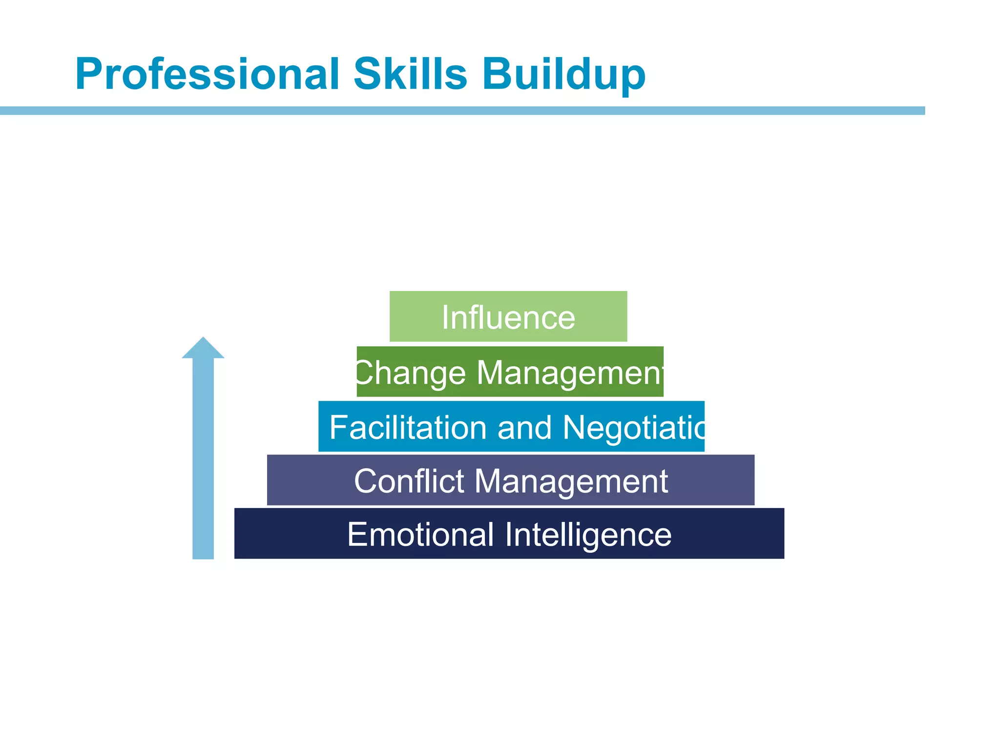Emotional Intelligence
Conflict Management
Facilitation and Negotiation
Change Management
Influence
Professional Skills Buildup
 