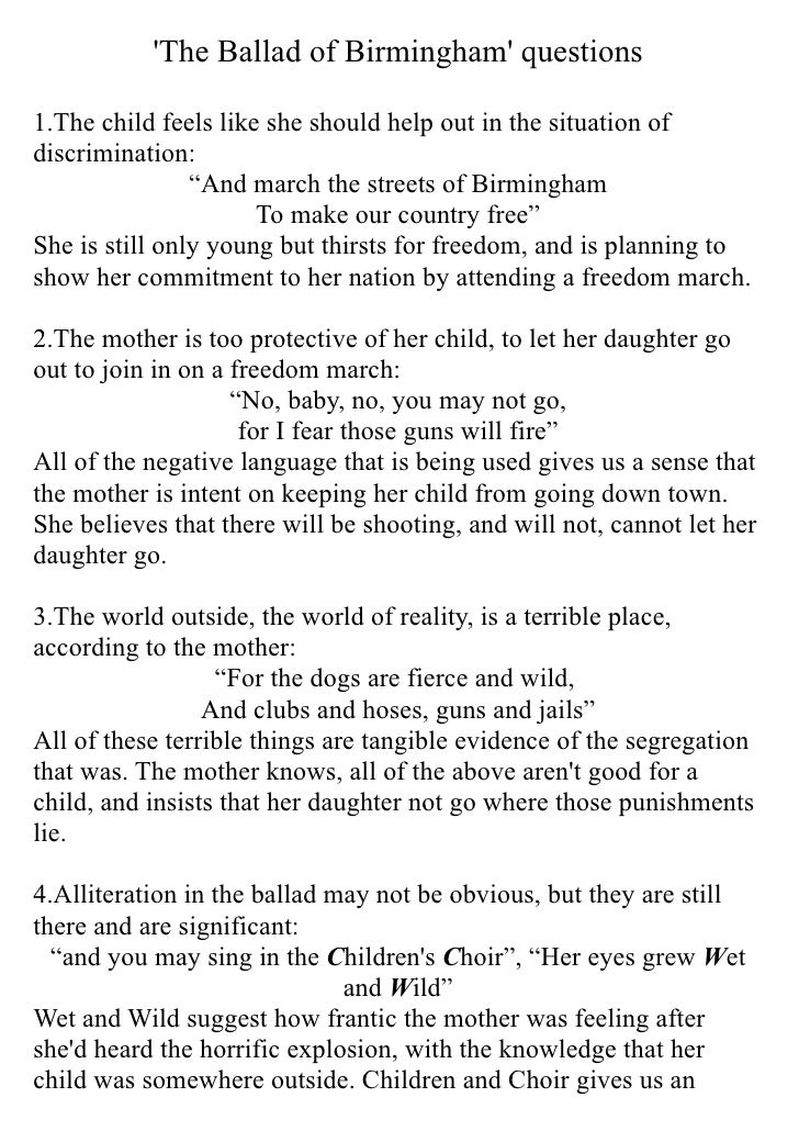 ballad of birmingham Explication: ballad of birmingham essaysexplication: ballad of birmingham in the poem ballad of birmingham, by dudley randall, many different things can be. ballad of birmingham Explication: ballad of birmingham essaysexplication: ballad of birmingham in the poem ballad of birmingham, by dudley randall, many different things can be.