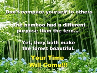 Don't compare yourself to othersDon't compare yourself to others
The bamboo had a differentThe bamboo had a different
purp...