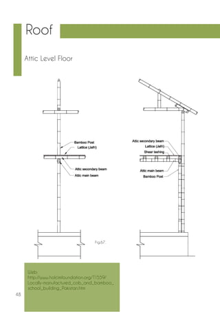 48 
Attic Level Floor 
Fig.67. 
Roof 
Web: 
http://www.holcimfoundation.org/T1559/ 
Locally-manufactured_cob_and_bamboo_ 
school_building_Pakistan.htm 
 