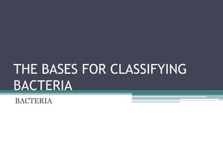 THE BASES FOR CLASSIFYING
BACTERIA
BACTERIA
 