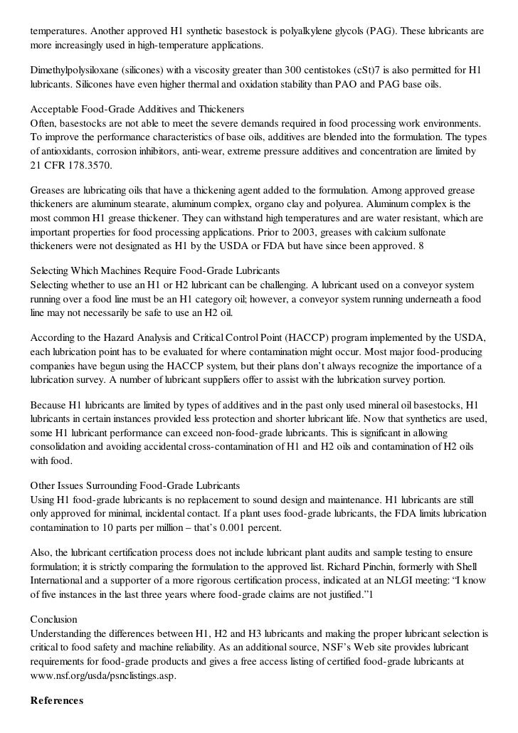 The basics of food grade lubricants