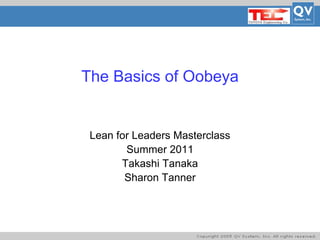 Basic Title
The Basics of Oobeya
Lean for Leaders Masterclass
Summer 2011
Takashi Tanaka
Sharon Tanner
 