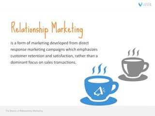 The Basics of Relationship Marketing
is a form of marketing developed from direct
response marketing campaigns which empha...