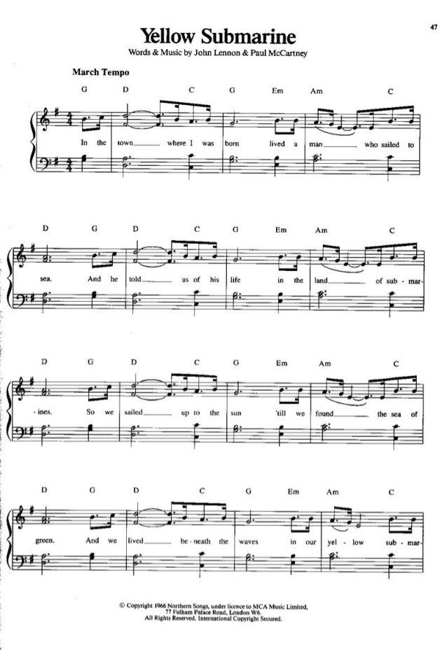 The Beatles Yellow Submarine Piano Partitura Sheet Music Not