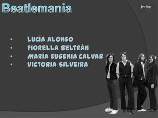 Index




•   Lucía Alonso
•   Fiorella Beltrán
•   María Eugenia Calvar
•   Victoria Silveira
 