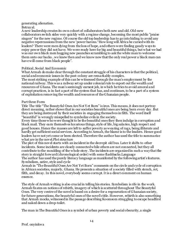 synopsis of the beautyful ones are not yet born