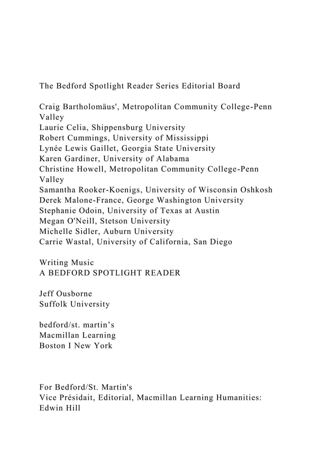 The Bedford Spotlight Reader Series Editorial BoardCraig B.docx