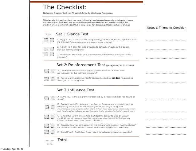 the behavior design checklist for employee wellness programs