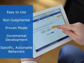 Easy to Use
Non-Judgmental
Proven Model
Incremental
Development
Specific, Actionable
Behaviors
 