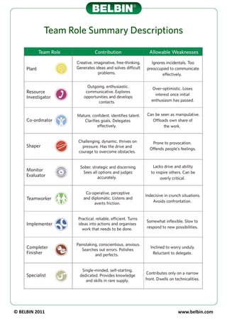 The belbin test result handout | PDF