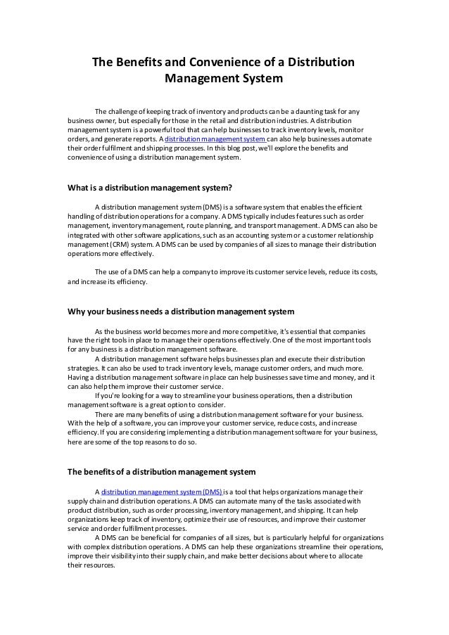 The Benefits of a Distribution Management System