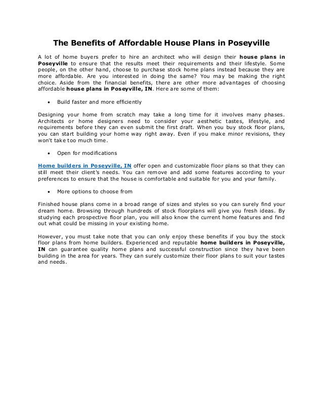 The Benefits Of Affordable House Plans In Poseyville