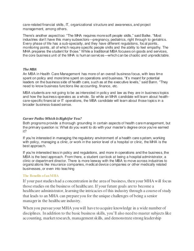 the benefits of mha vs mba in health care what can i do with an mba