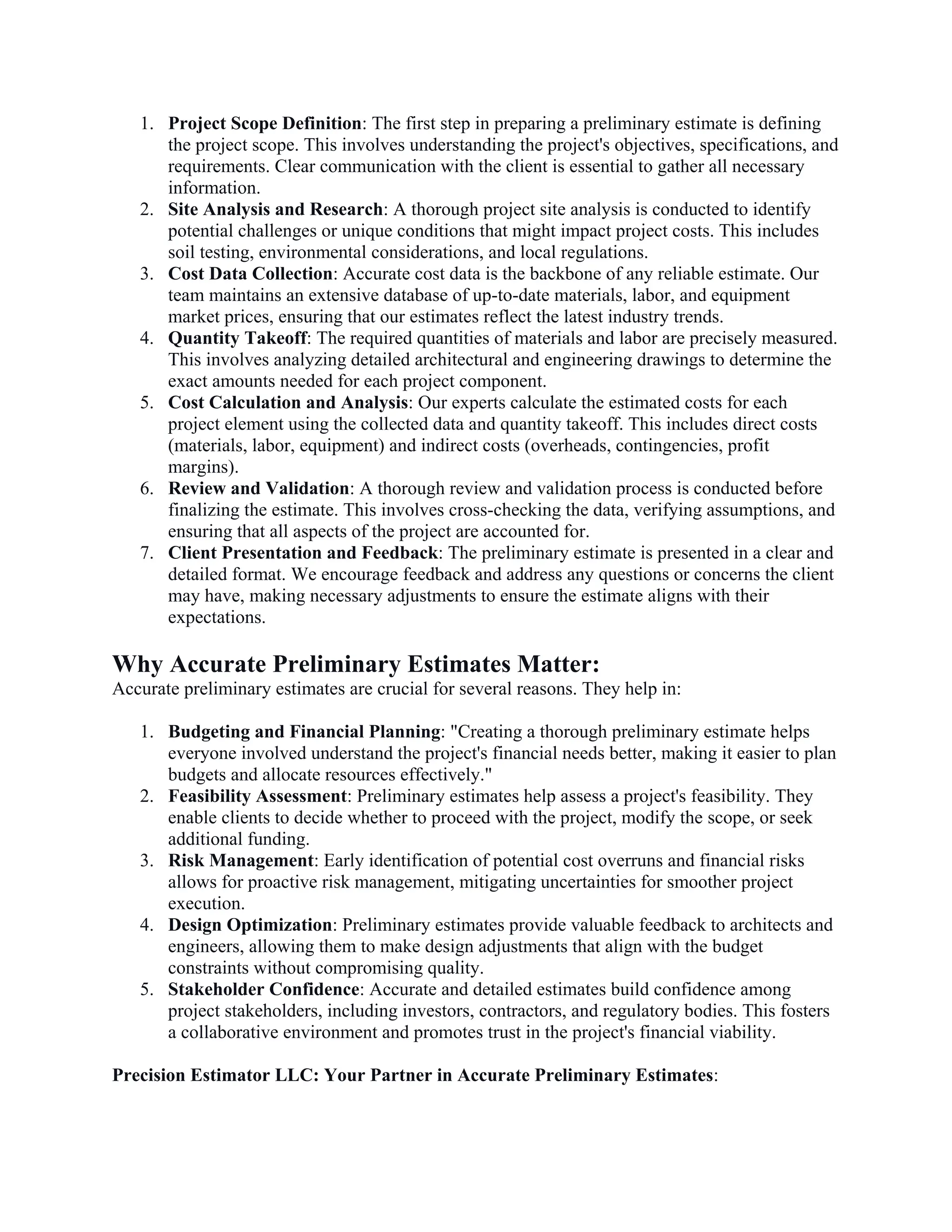 The Benefits of a Preliminary Estimate Fast Turnaround and Accurate