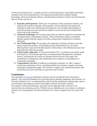 The Benefits of a Preliminary Estimate Fast Turnaround and Accurate