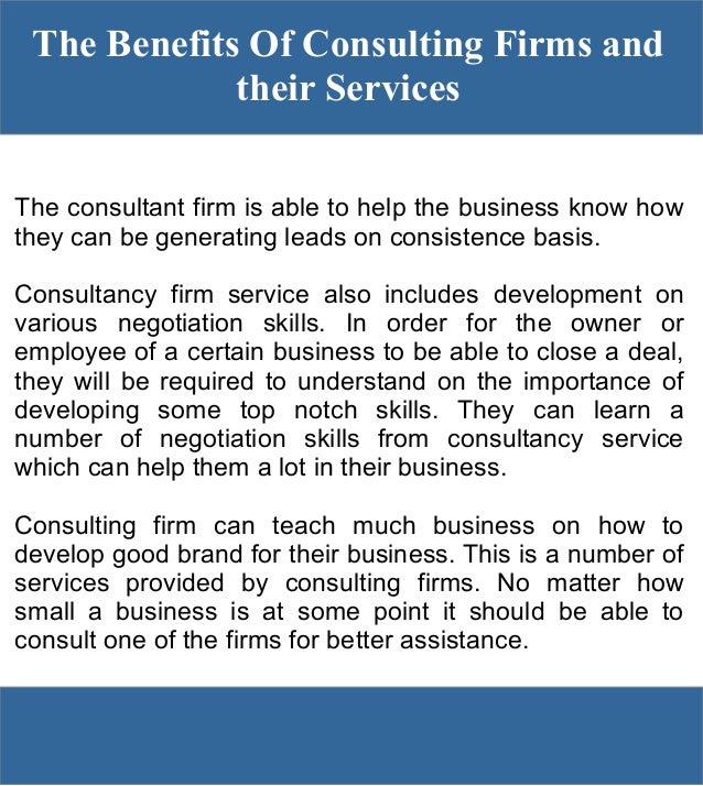 The Benefits Of Consulting Firms and their Services