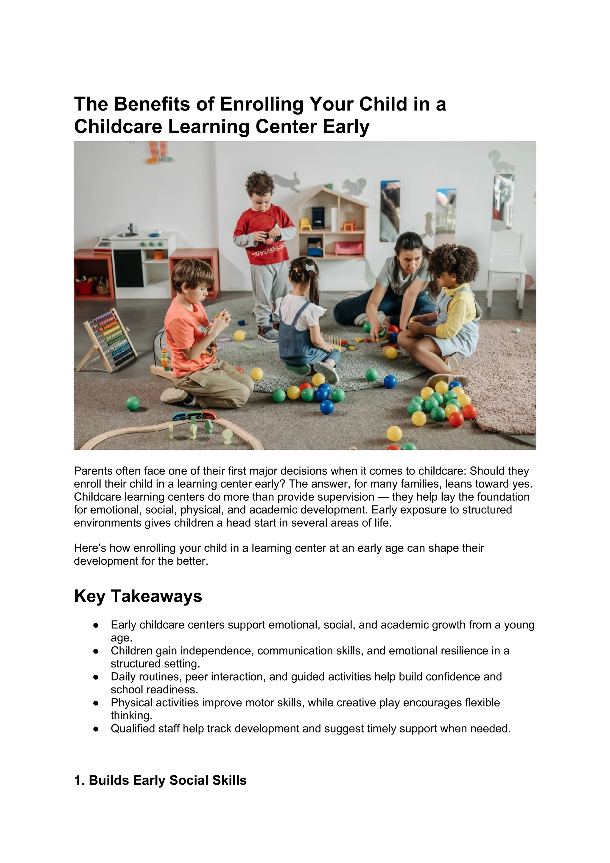The Benefits of Enrolling Your Child in a Childcare Learning Center ...