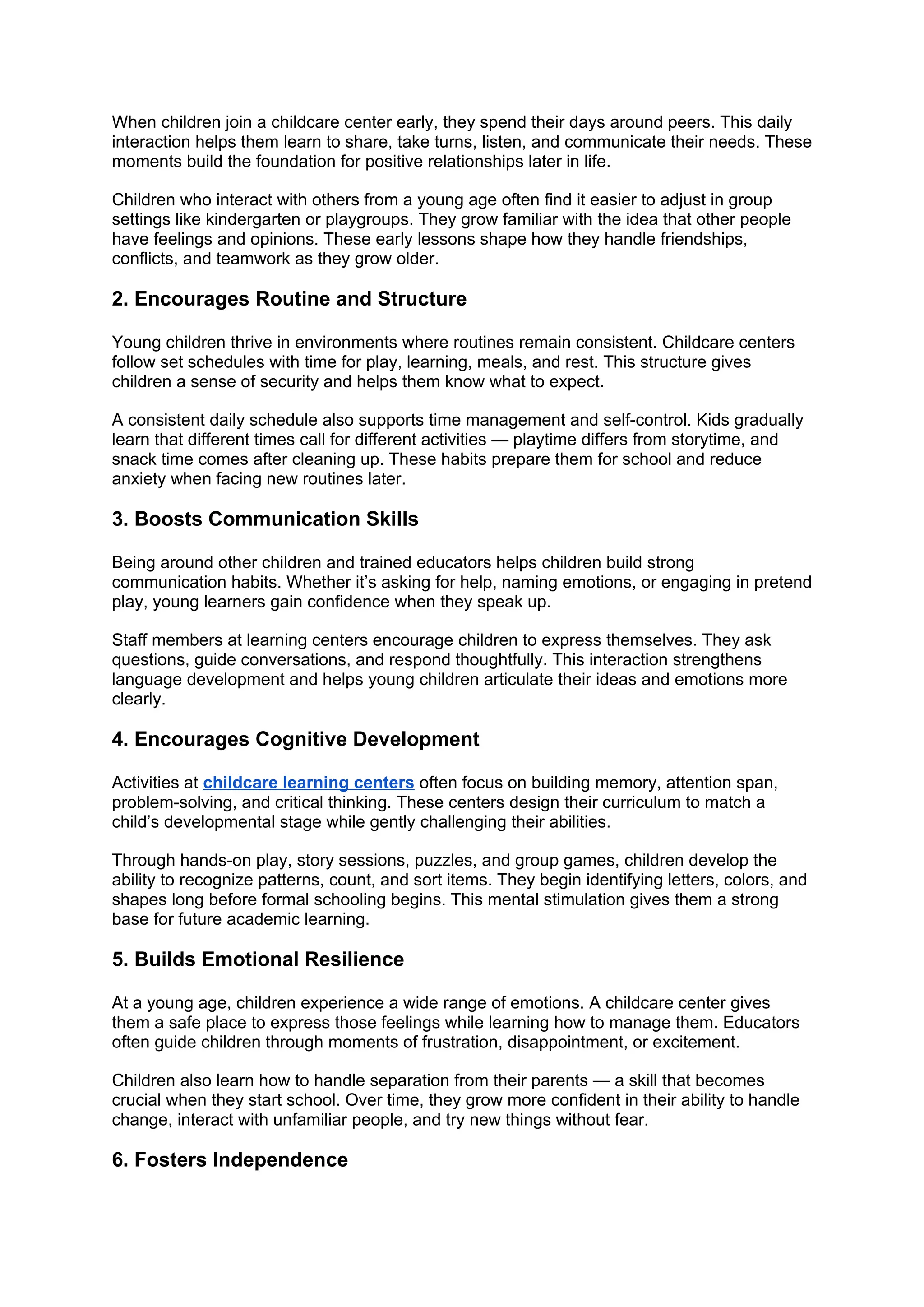The Benefits of Enrolling Your Child in a Childcare Learning Center ...