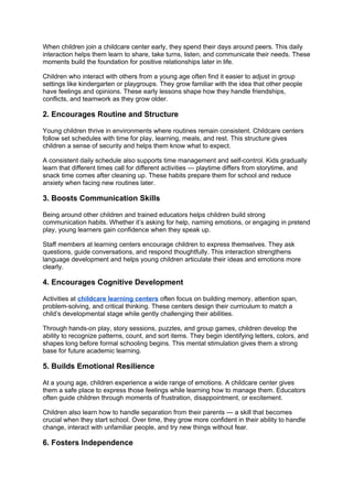 The Benefits of Enrolling Your Child in a Childcare Learning Center ...